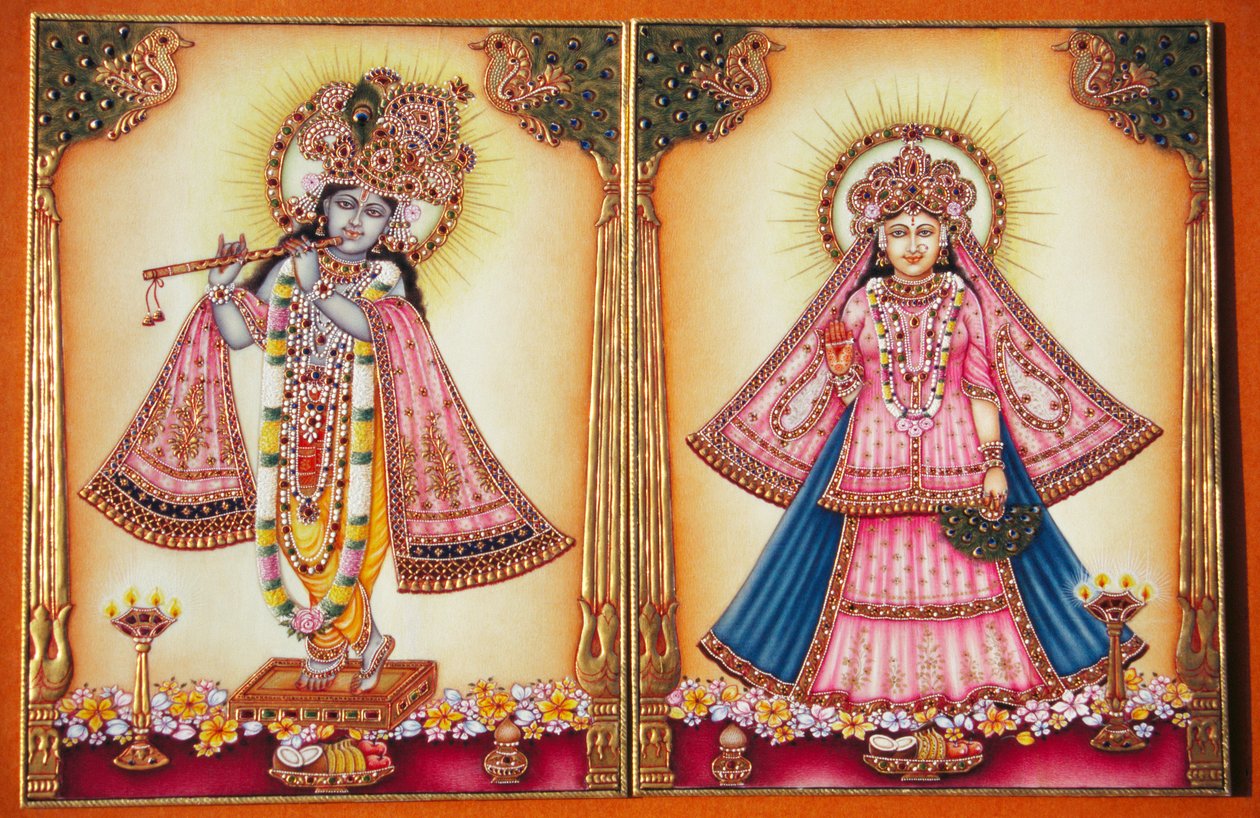 Radha Krishna Miniaturmalerei auf Elfenbein von School Indian