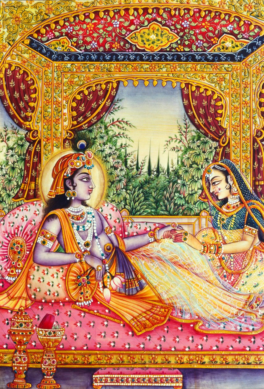 Radha Krishna Miniaturmalerei auf Elfenbein von School Indian