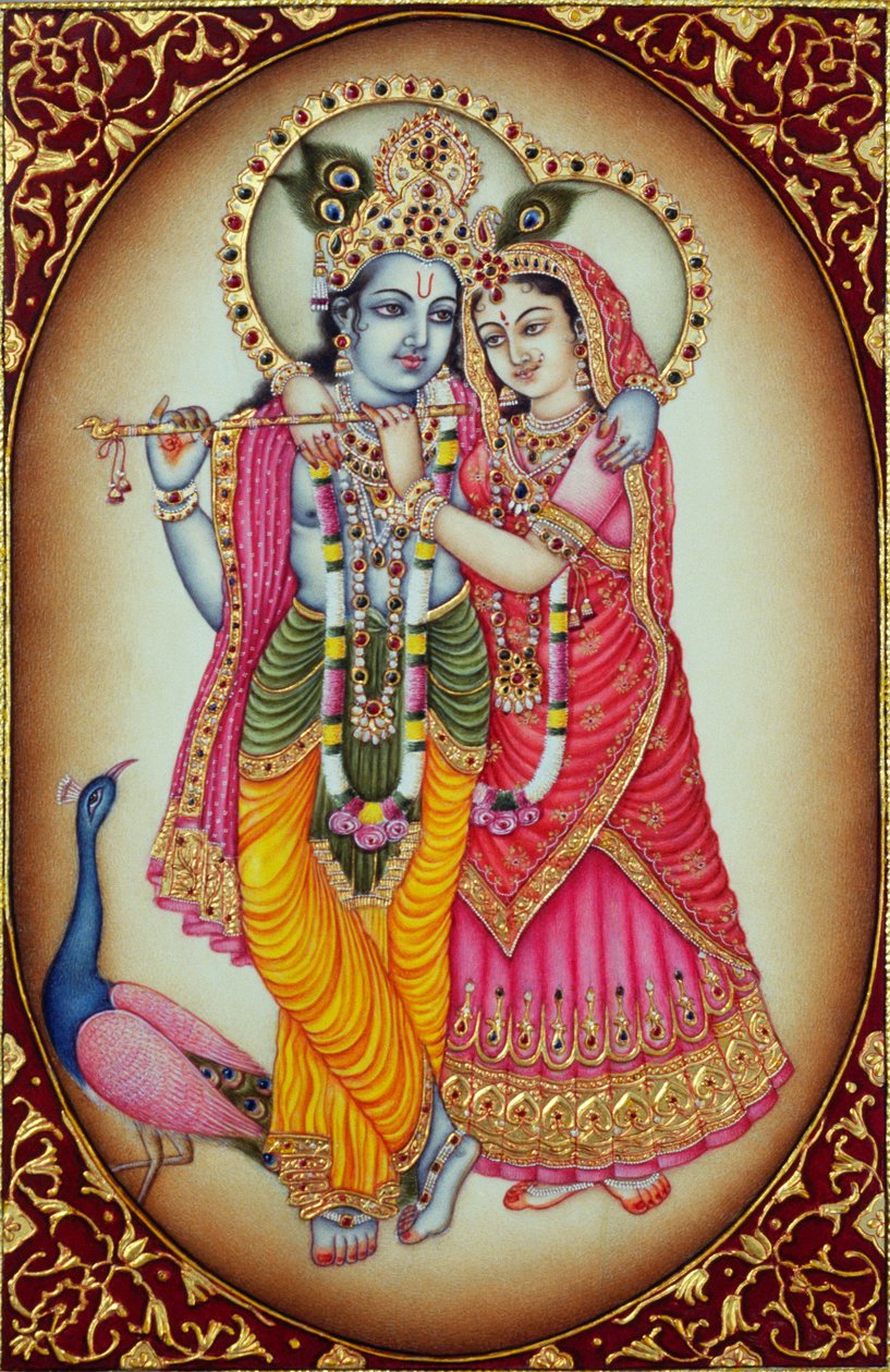 Radha Krishna Miniaturmalerei auf Elfenbein von School Indian