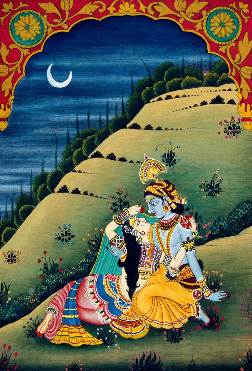 Radha Krishna Miniaturmalerei auf Papier von School Indian