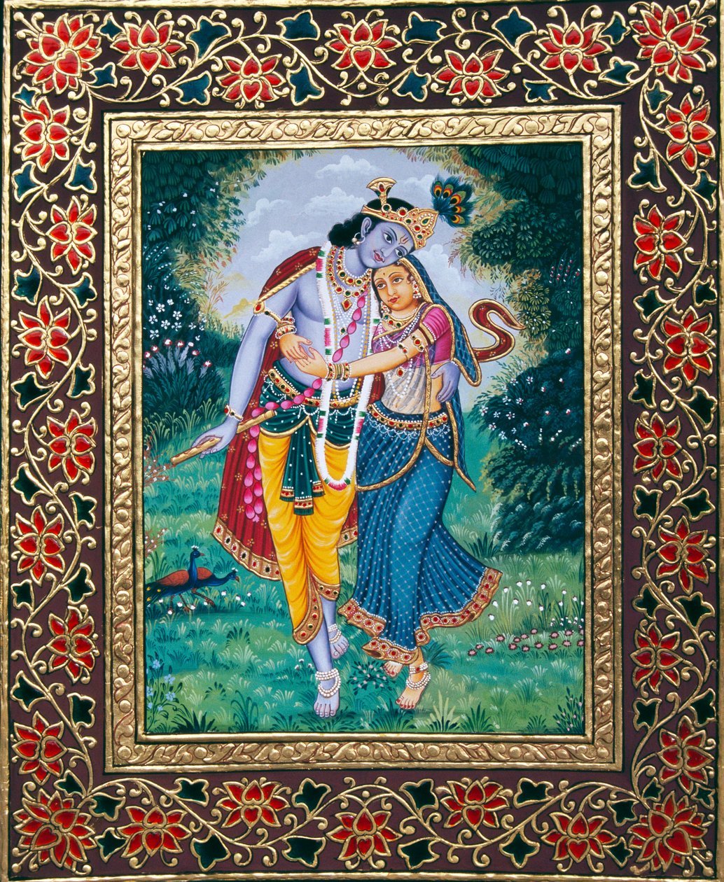 Radha Krishna Miniaturmalerei auf Papier von School Indian
