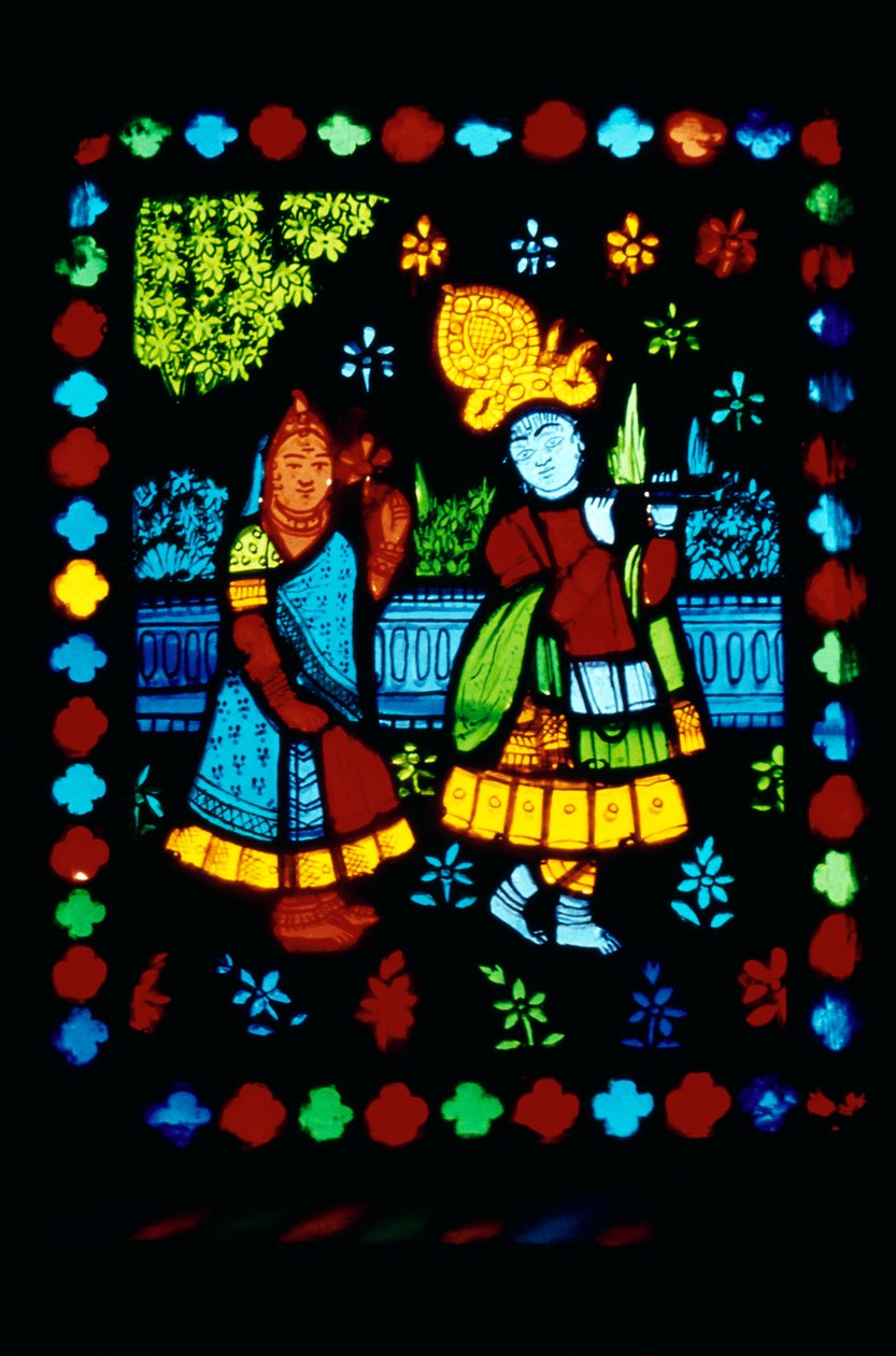 Radha Krishna auf Buntglas von School Indian