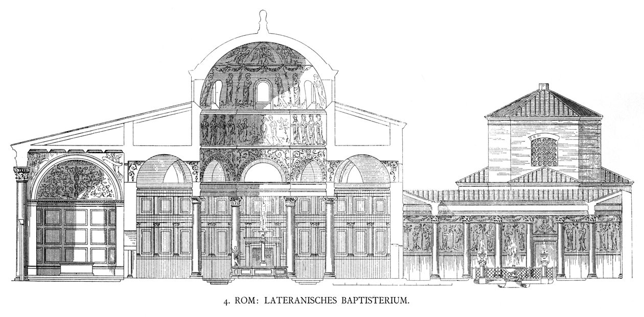 Pläne des Lateranbaptisteriums (Lithografie) von School Italian