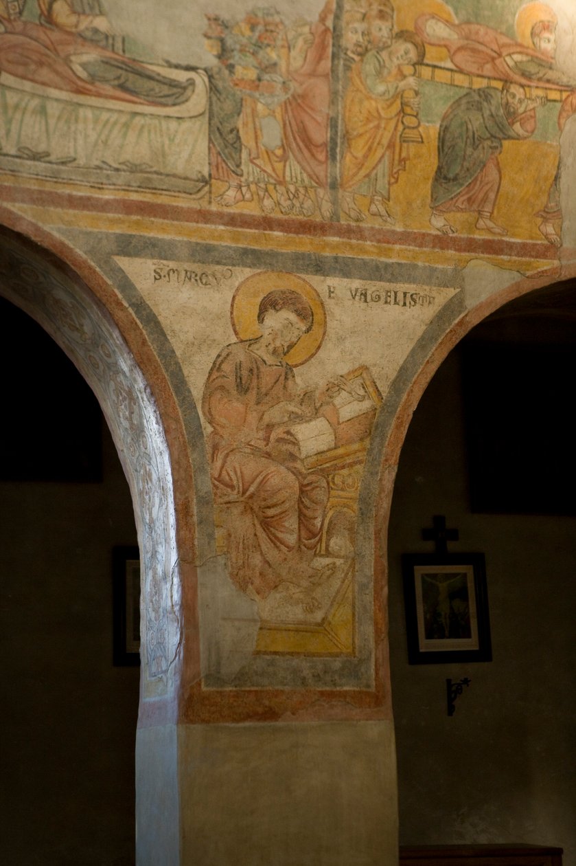 Der heilige Markus schreibt das Evangelium (Fresko) von School Italian