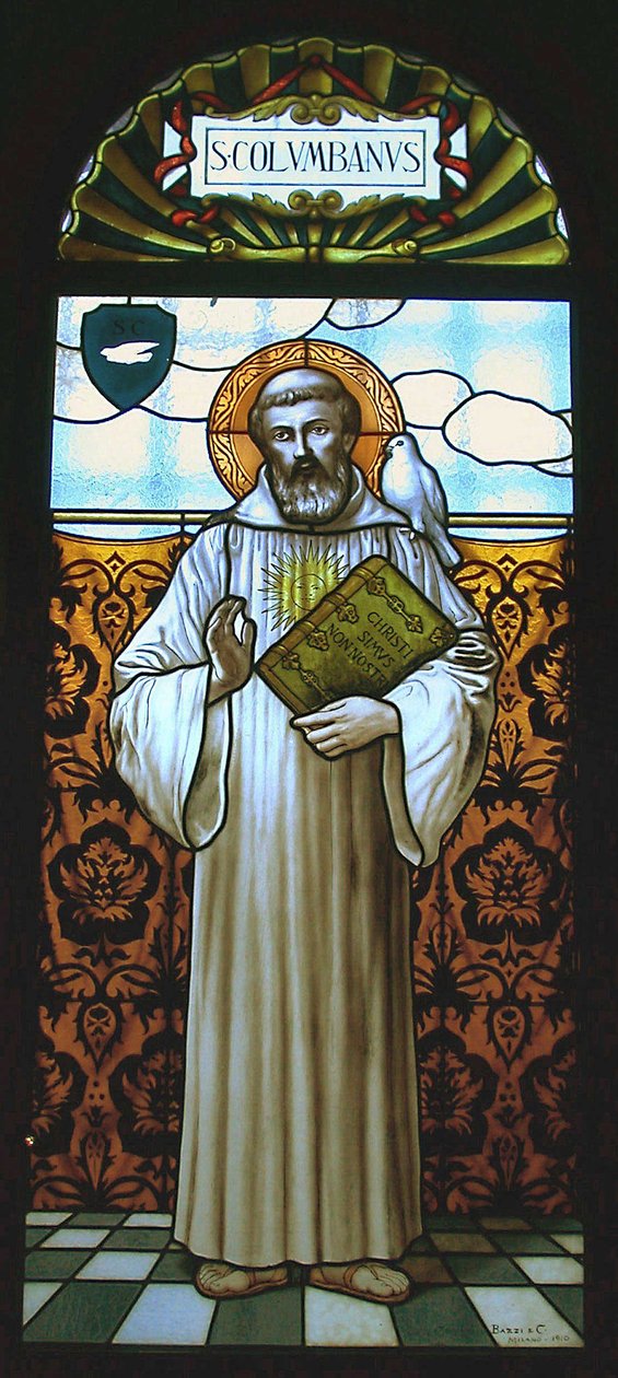 Fenster mit Darstellung des St. Columbanus (Buntglas) von School Italian