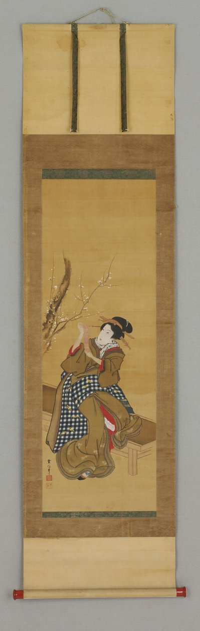 Ukiyoe, Frau auf einer Bank sitzend von Japanese School