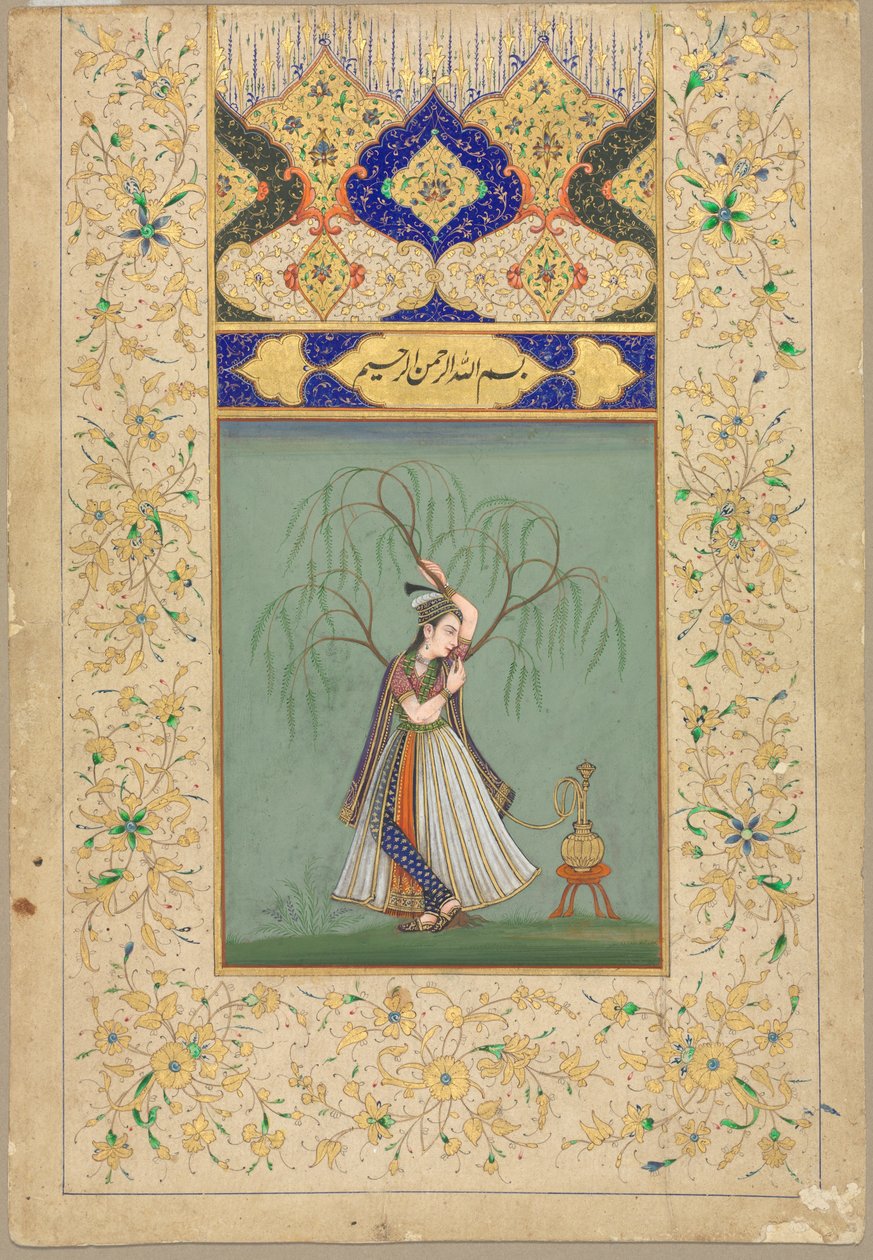 Prinzessin raucht eine Wasserpfeife (als Salabhanjika) von School Mughal