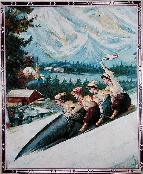 Touristen beim Rodeln, frühes 20. Jahrhundert von School Swiss