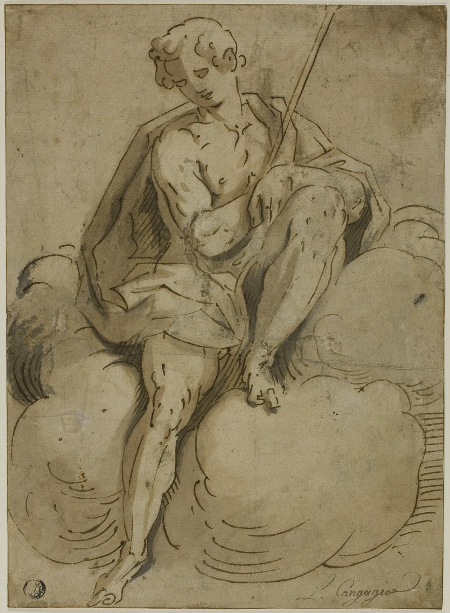 Sitzender Johannes der Täufer von School of Luca Cambiaso