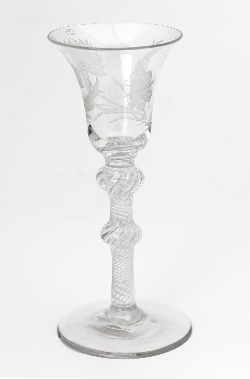 Graviertes Jakobiten-Luftdrehtrinkglas, ca. 1760 von Scottish School