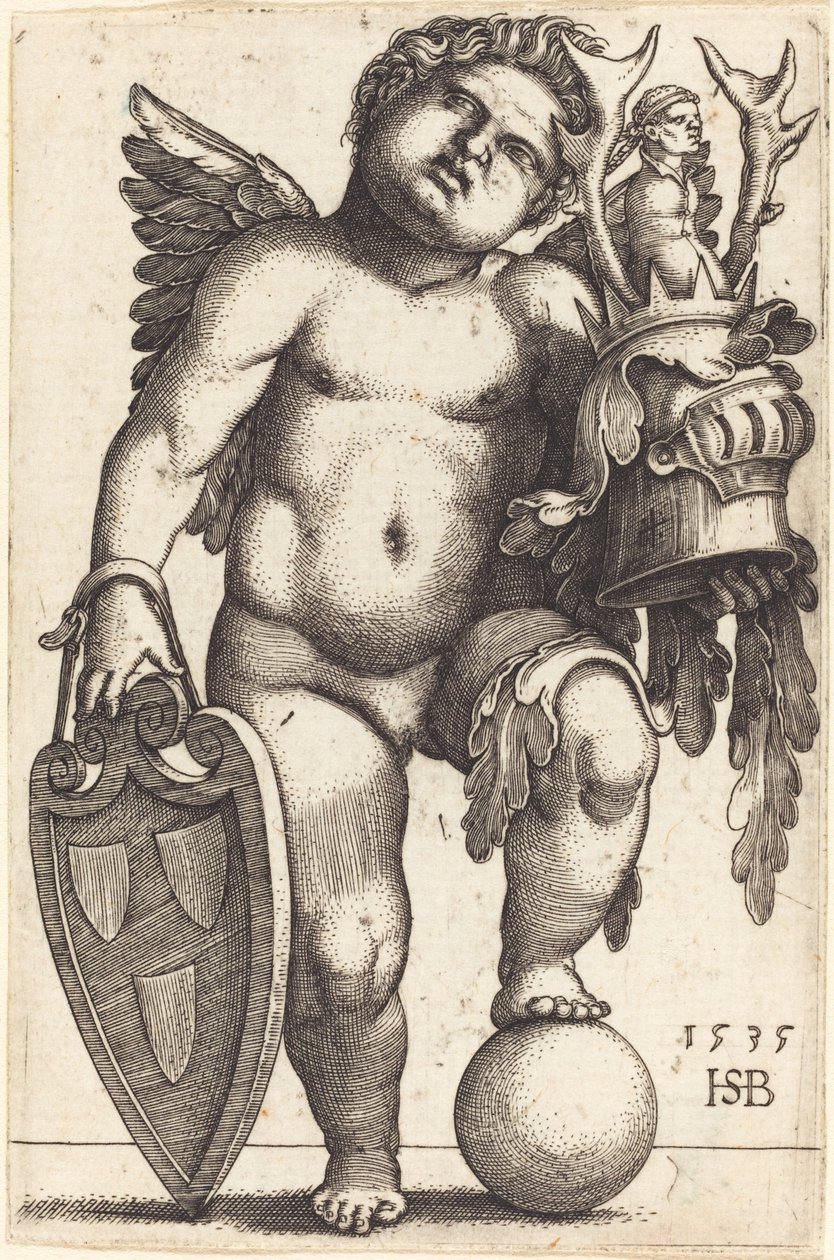 Weibliches Genie, das ein Wappen hält von Sebald Beham