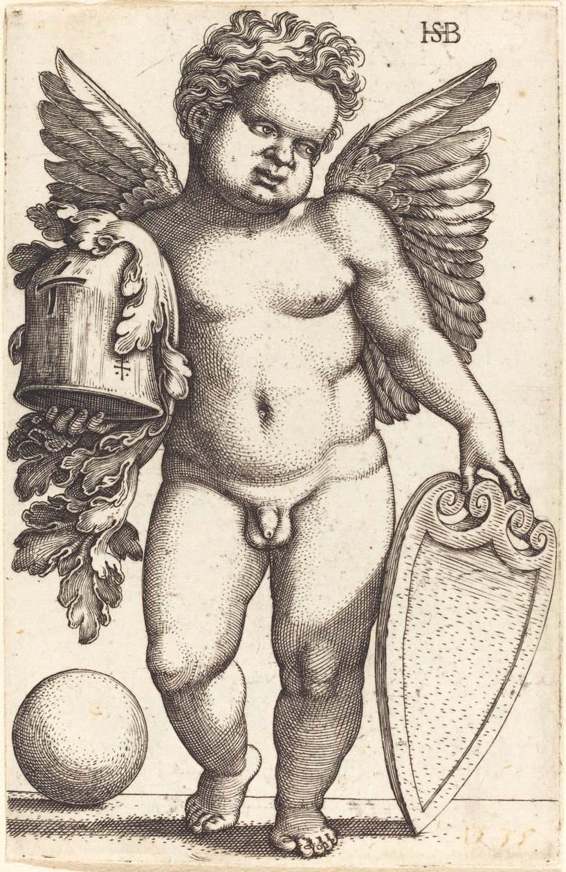 Männliches Genie, das ein Wappen hält von Sebald Beham