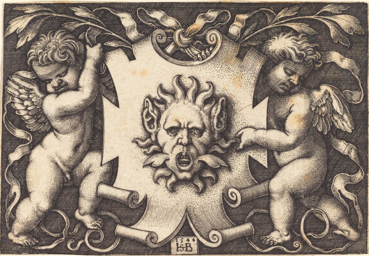 Maske gehalten von zwei Genien von Sebald Beham