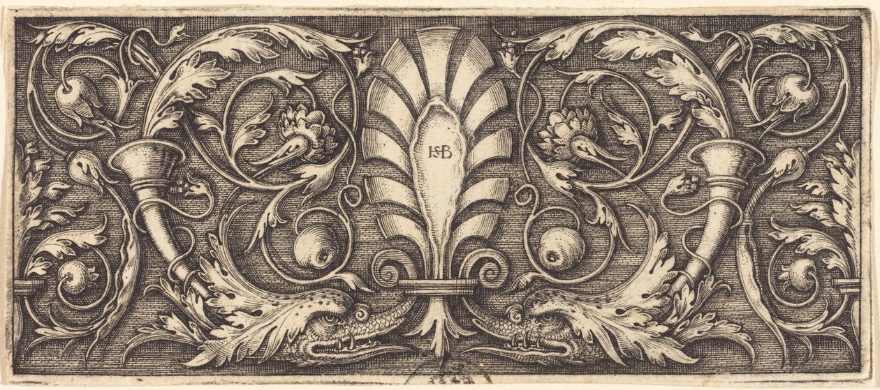 Ornament mit zwei grotesken Delfinen von Sebald Beham