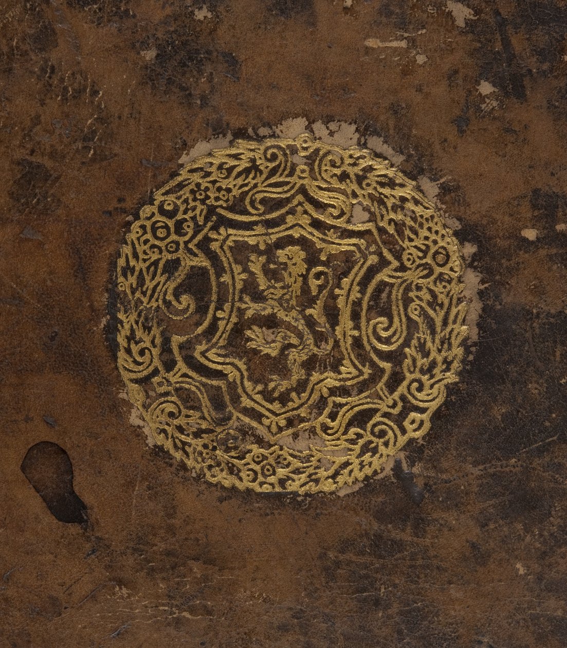 Cosmographia, Einbanddetail (Leder) von Sebastian Munster