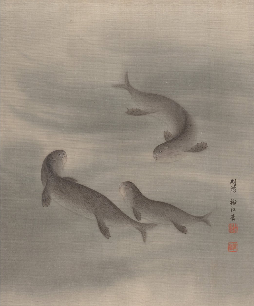 Otter schwimmen, ca. 1890-92 von Seki Shuko