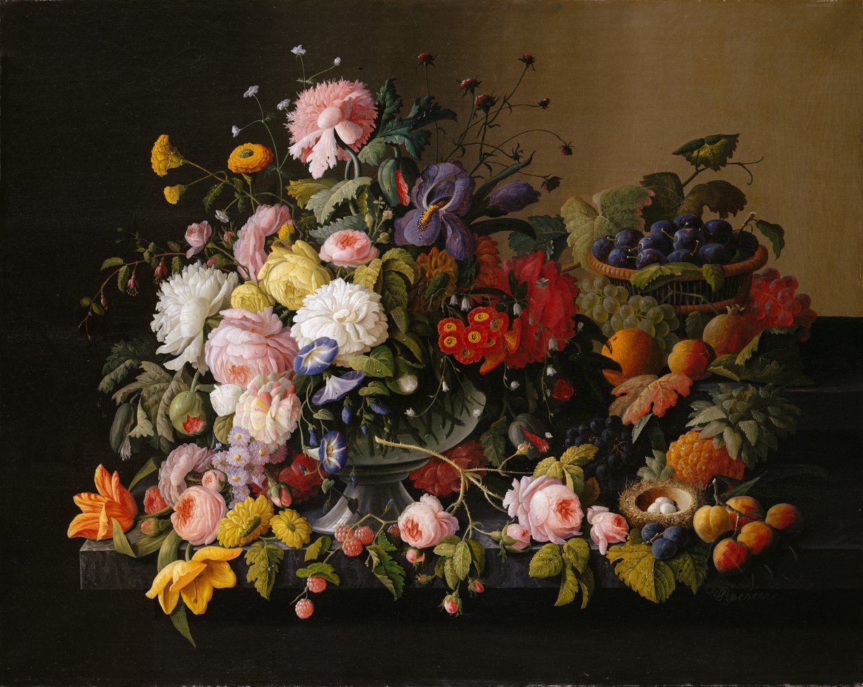 Stillleben: Blumen und Früchte von Severin Roesen