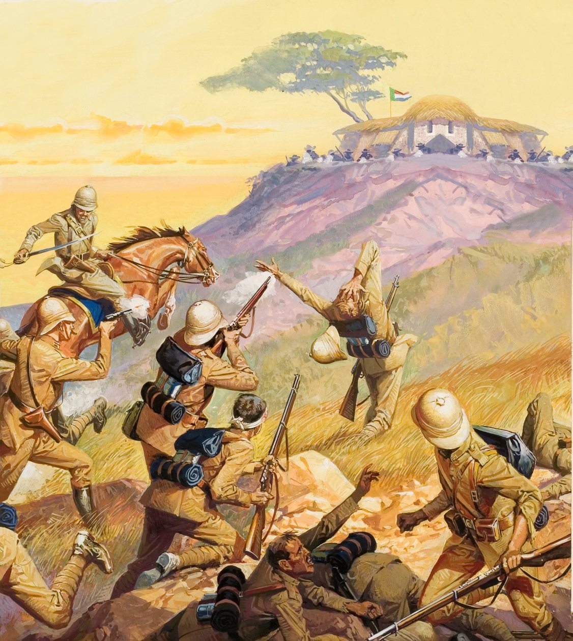 Britische Soldaten greifen eine Burenstellung an von Severino Baraldi