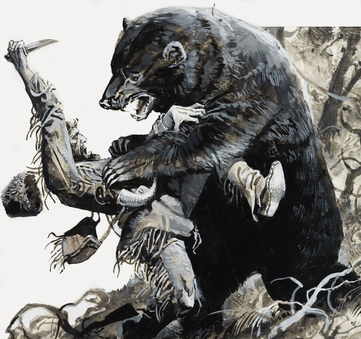 Hugh Glass wird von einem Bären angegriffen von Severino Baraldi