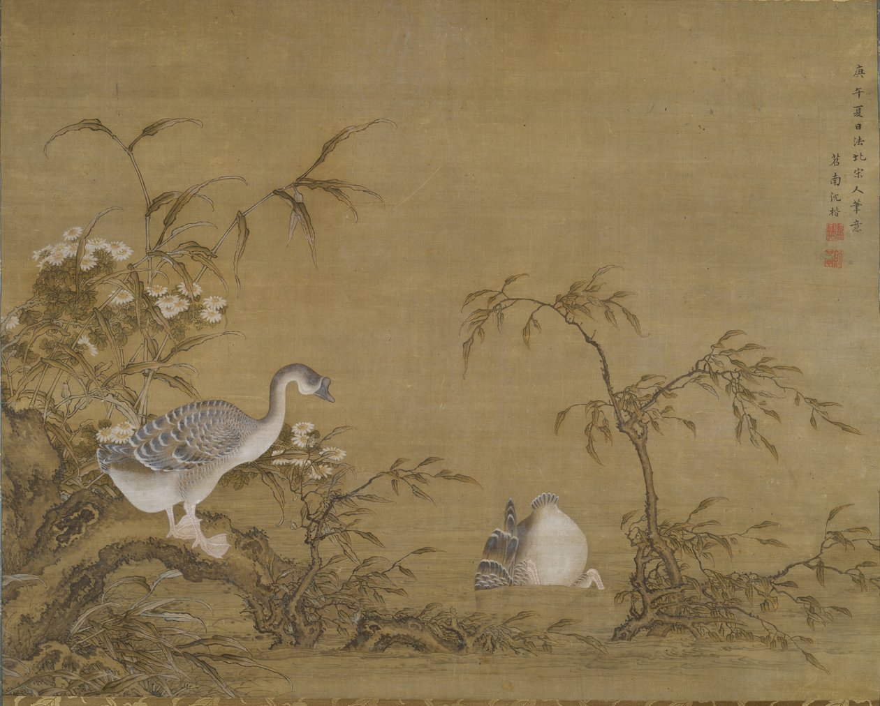 Gänse an einem Flussufer, Qing-Dynastie von Shen Kai