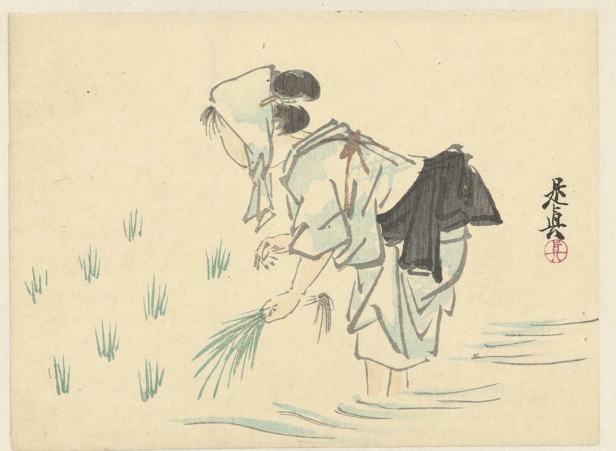 Reis pflanzende Frau von Shibata Zeshin