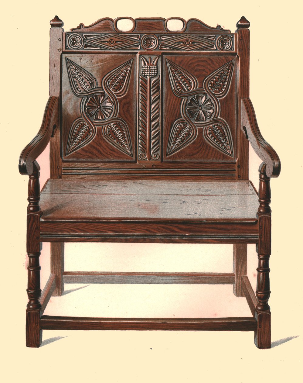 Walisischer Eichen-Doppelstuhl, 1904 von Shirley Charles Llewellyn Slocombe