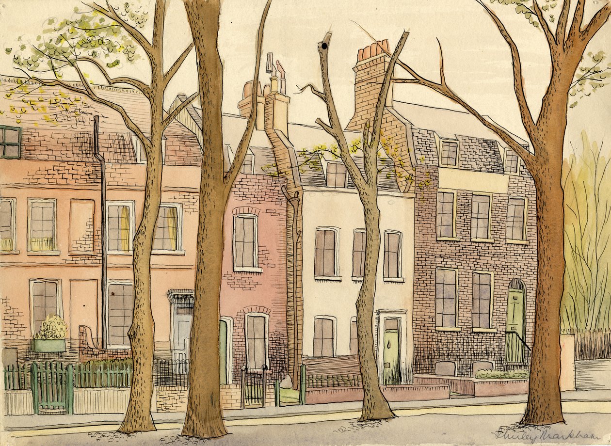 Straßenszene mit Bäumen, ca. 1950 von Shirley Markham