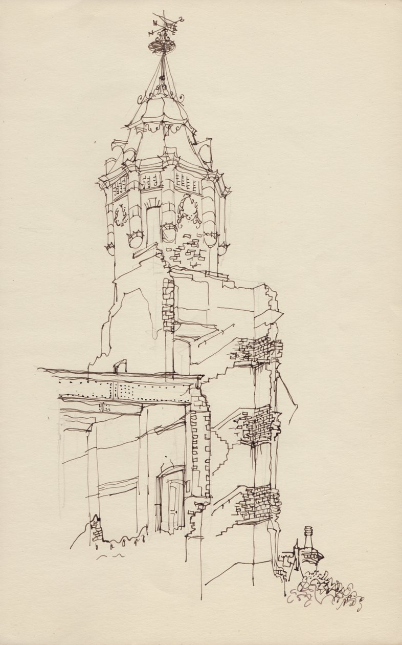 Turm eines zerstörten Gebäudes, ca. 1950 von Shirley Markham