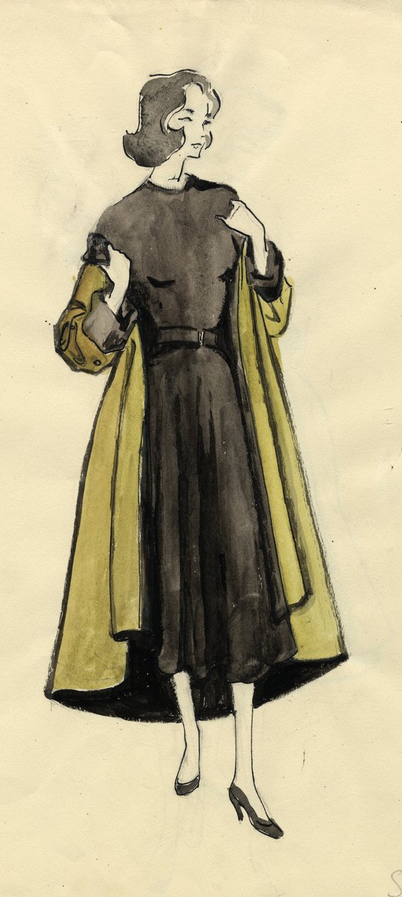 Frau im olivfarbenen Mantel, ca. 1950 von Shirley Markham