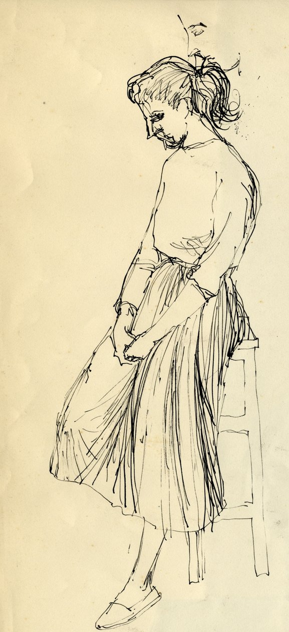 Frau, die auf einem Hocker sitzt, ca. 1950 von Shirley Markham