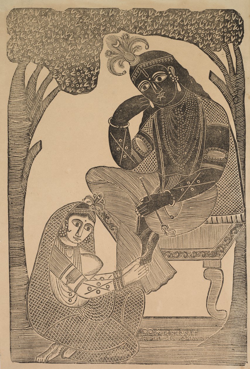 Radha streichelt Krishnas Füße, 1800er von Shri Gobinda Chandra Roy