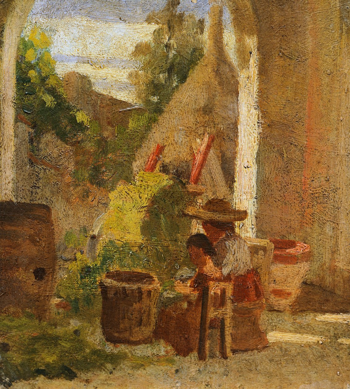 Rustikale Loggia, Landstudie Triptychon von Silvestro Lega