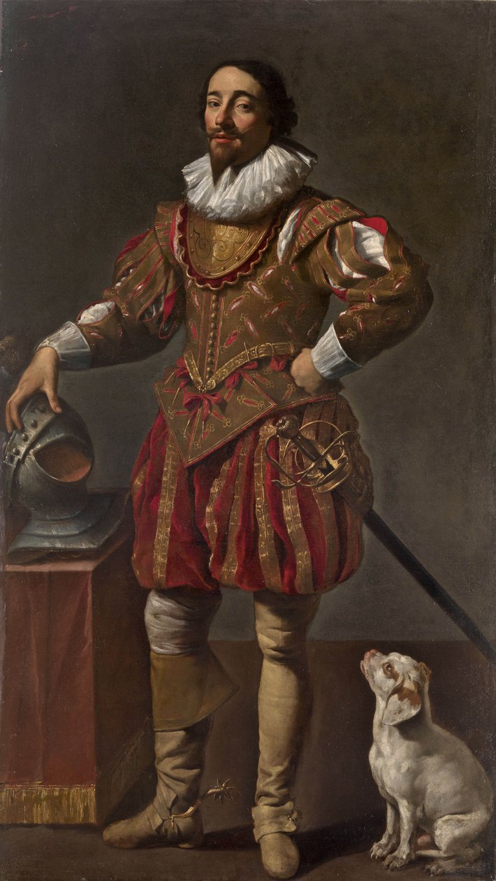 Porträt eines Gentlemans mit seinem Hund von Simon Vouet