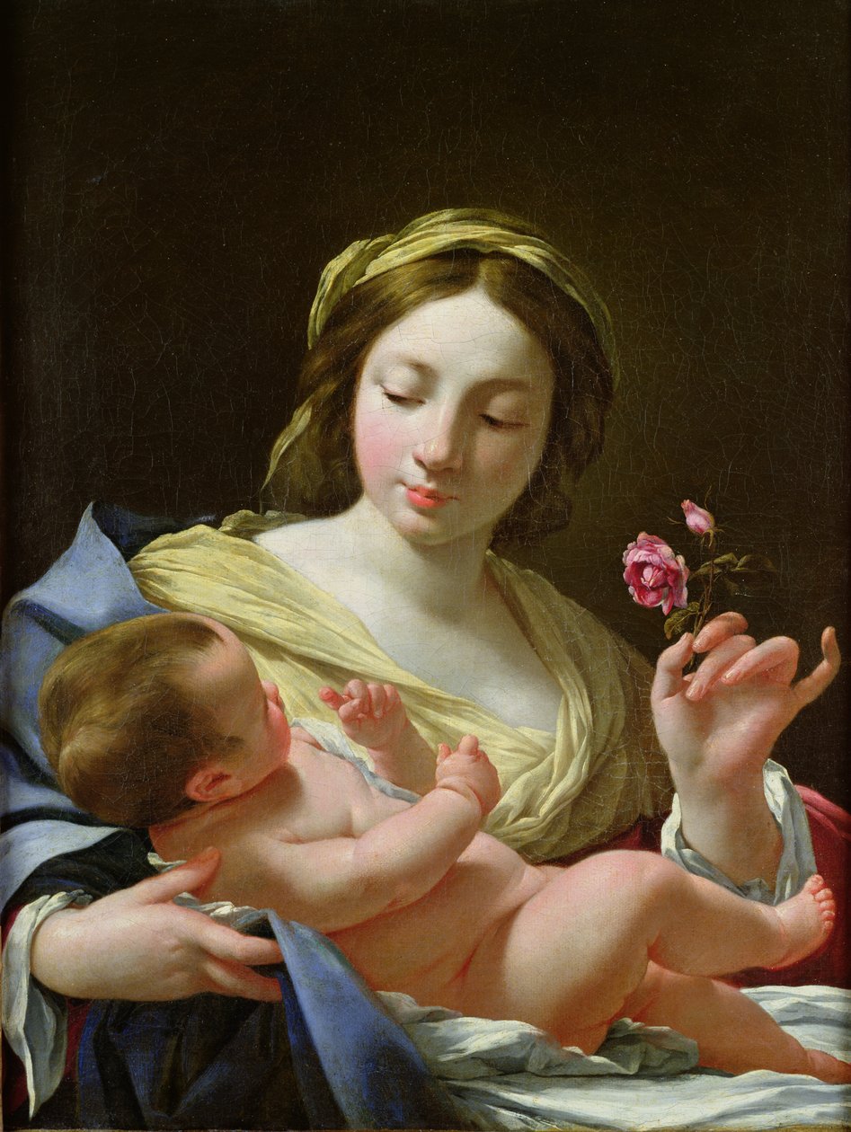 Die Jungfrau und das Kind mit einer Rose von Simon Vouet