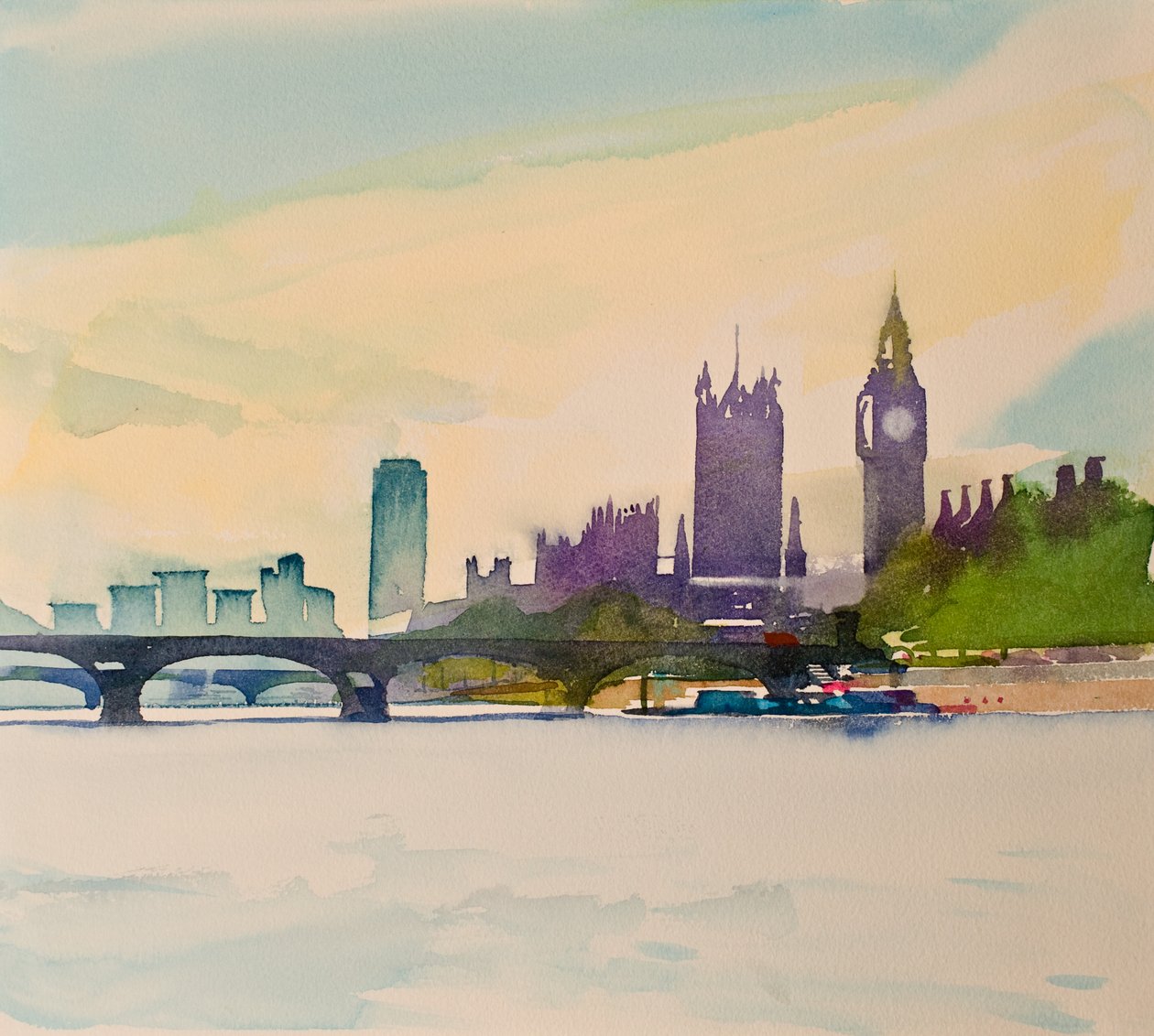 Westminster von der Fußgängerbrücke II, 2016 (Aquarell) von Simon Fletcher