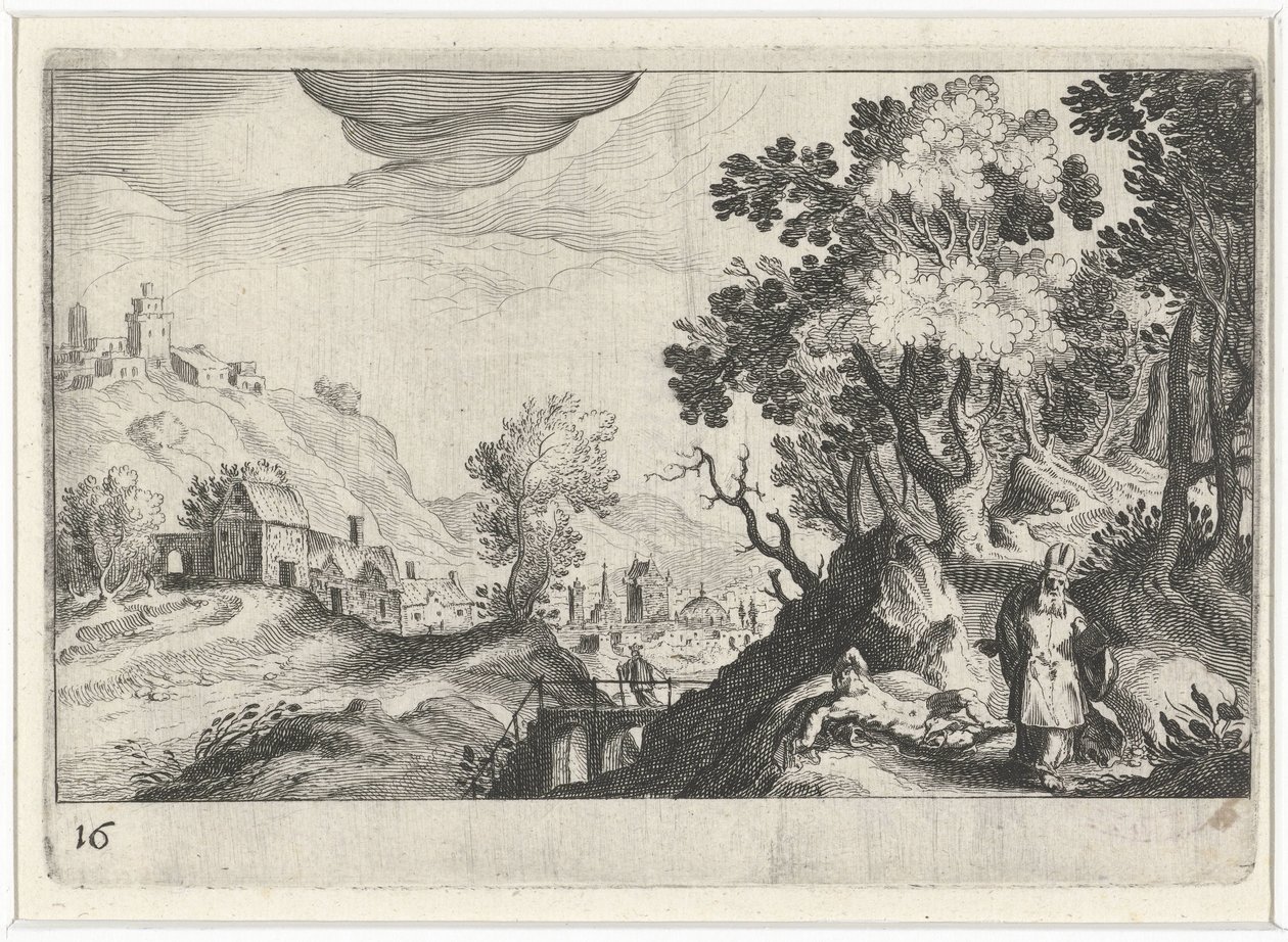 Hügellandschaft mit dem barmherzigen Samariter von Simon Frisius