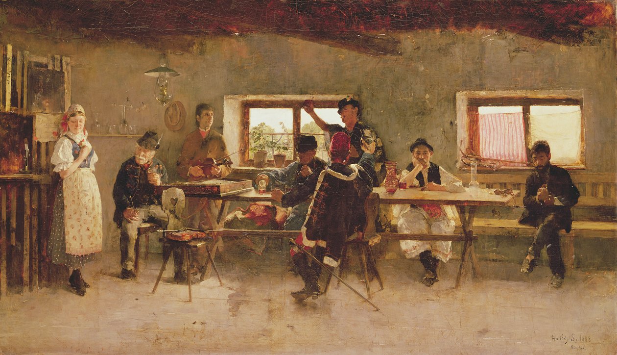 Feiernde in einer Kneipe, 1888 von Simon Hollosy