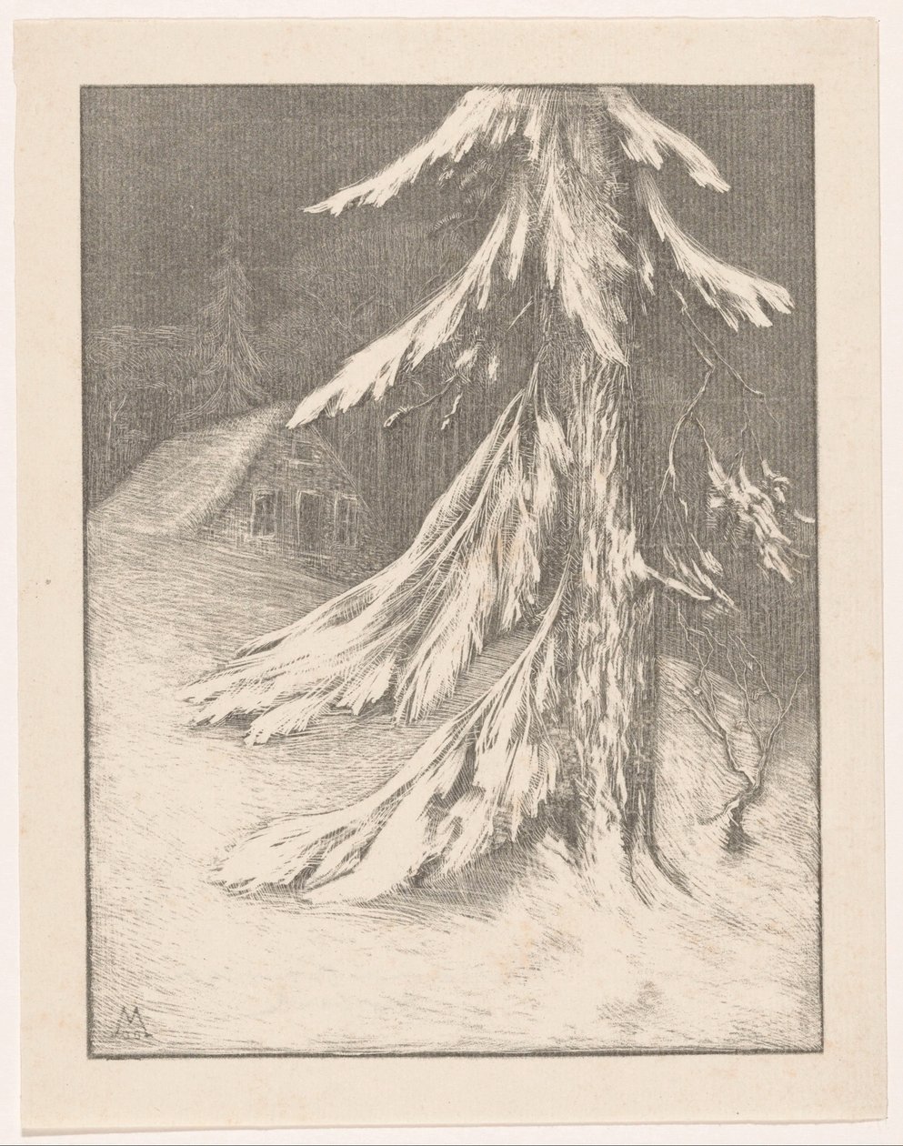 Fichte in Schneelandschaft von Simon Moulijn