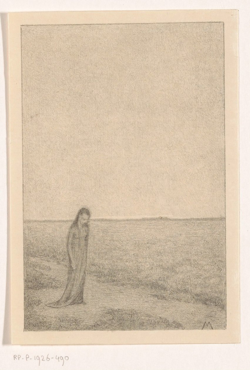 Frau in flacher Landschaft von Simon Moulijn