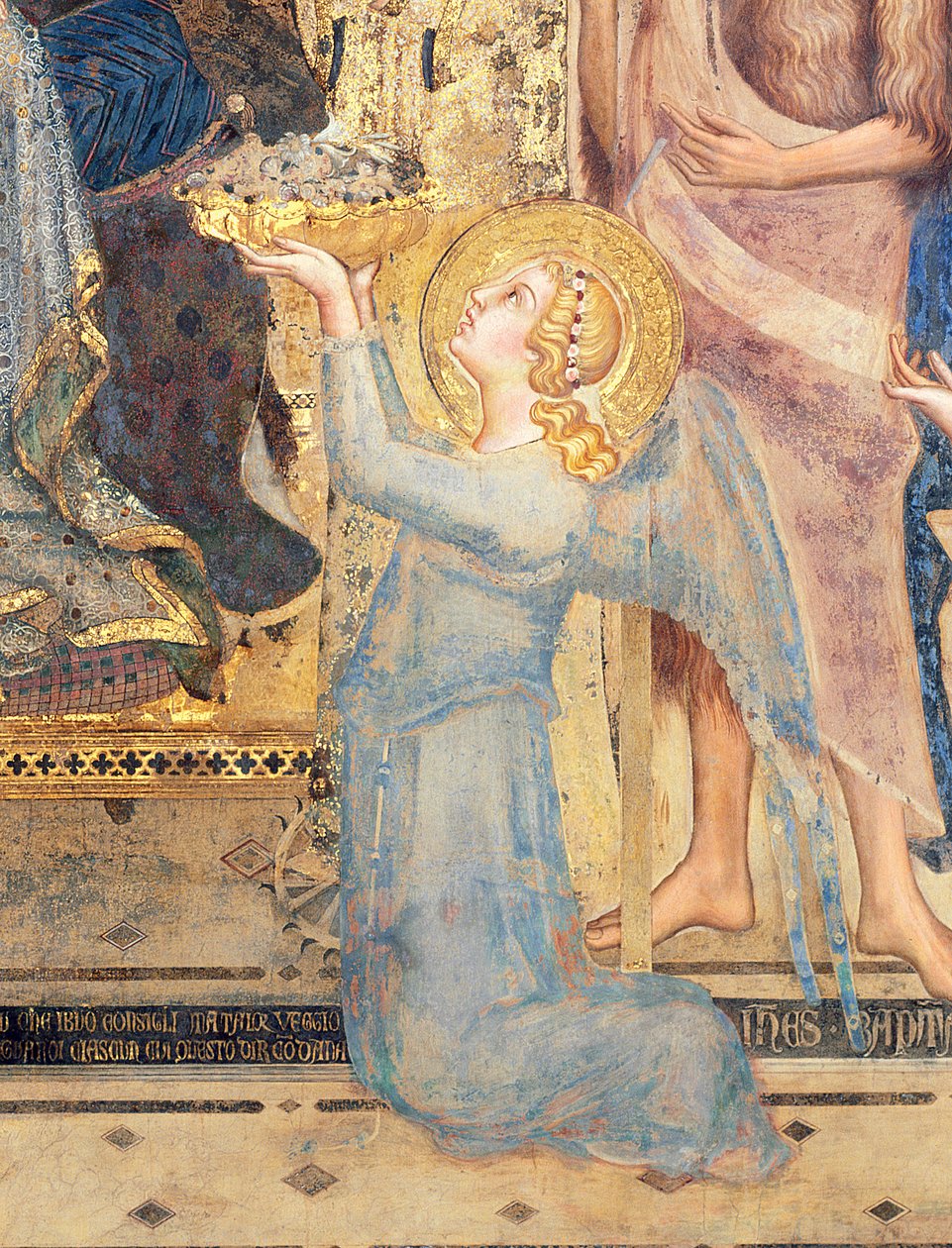 Maestà: Engel, der der Jungfrau Blumen anbietet, 1315 (Detail) von Simone Martini