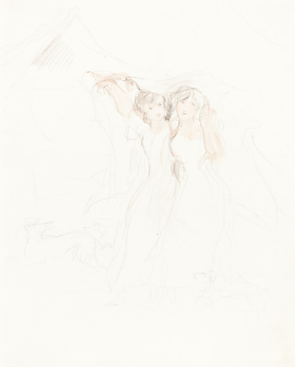 Zwei Mädchen unter einem Umhang von Sir David Wilkie