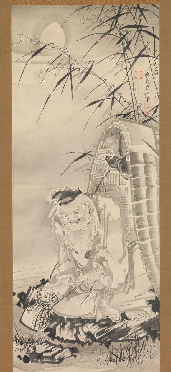 Tokaibo mit einem Fischkorb von Soga Shohaku