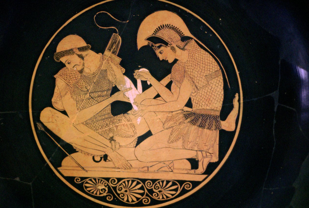 Griechische Vasenmalerei von Achilles und Patroklos von Sosias