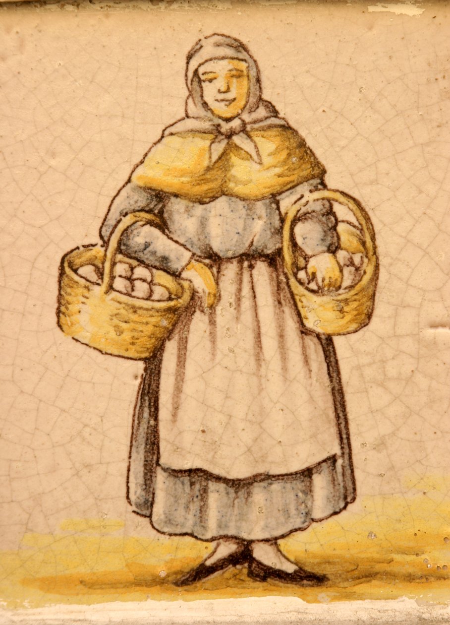 Fliese, die eine Bäuerin darstellt (Keramik) von Spanish School