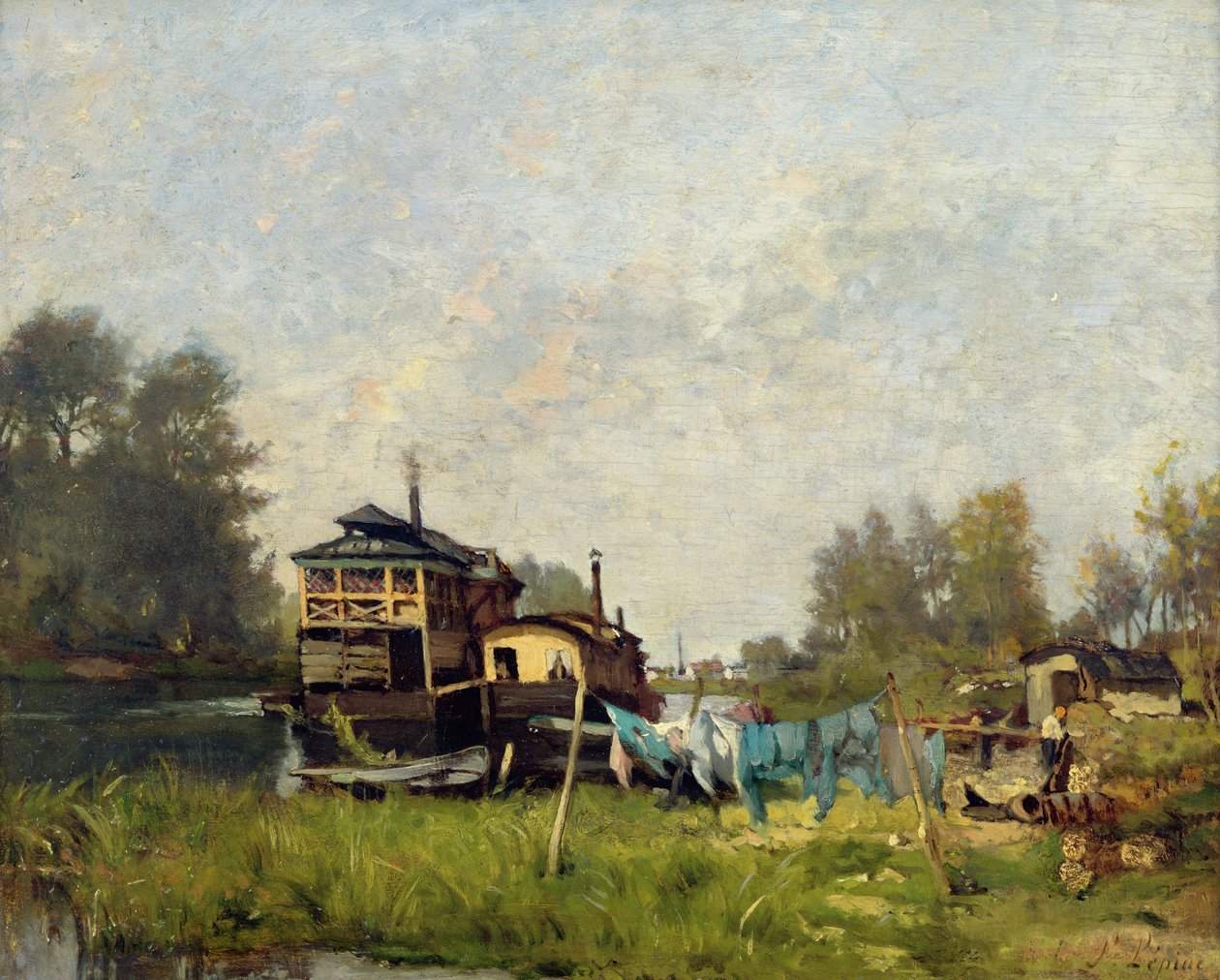 Wäscherinnenboot auf der Seine von Stanislas Victor Edouard Lepine