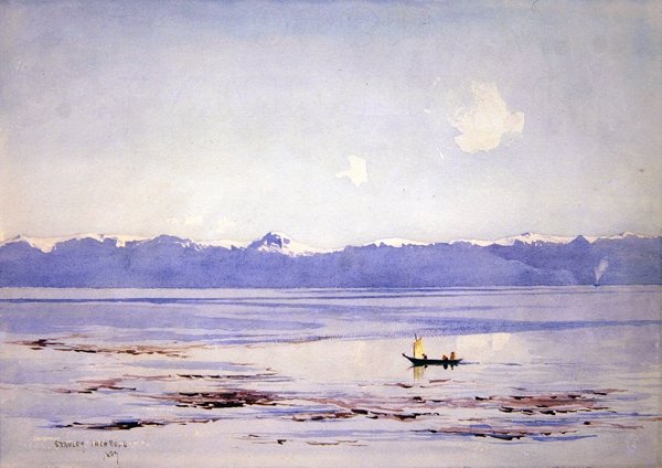 Meer und schneebedeckte Berge von Stanley Inchbold