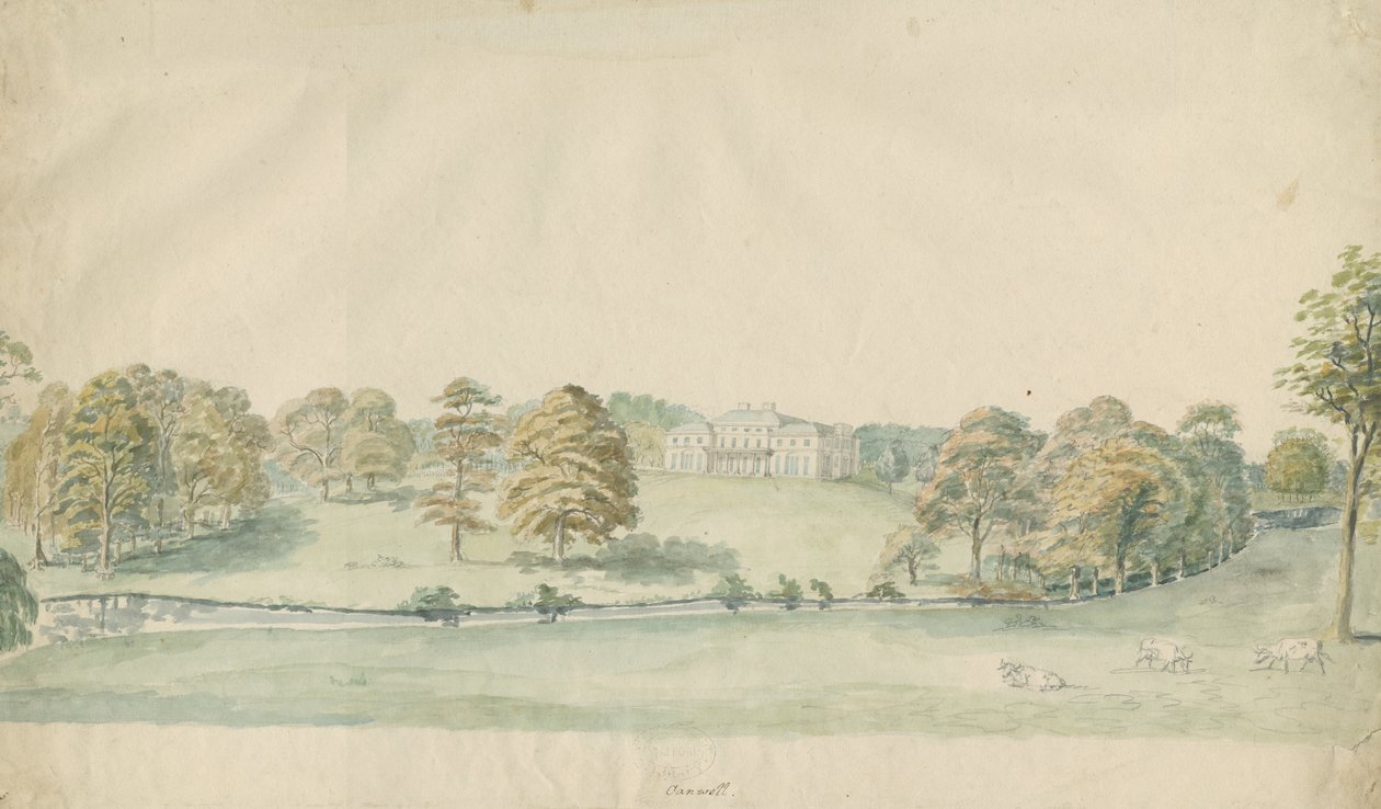 Canwell Hall: getönte Bleistiftzeichnung, undatiert [1762-1802] von Stebbing Shaw