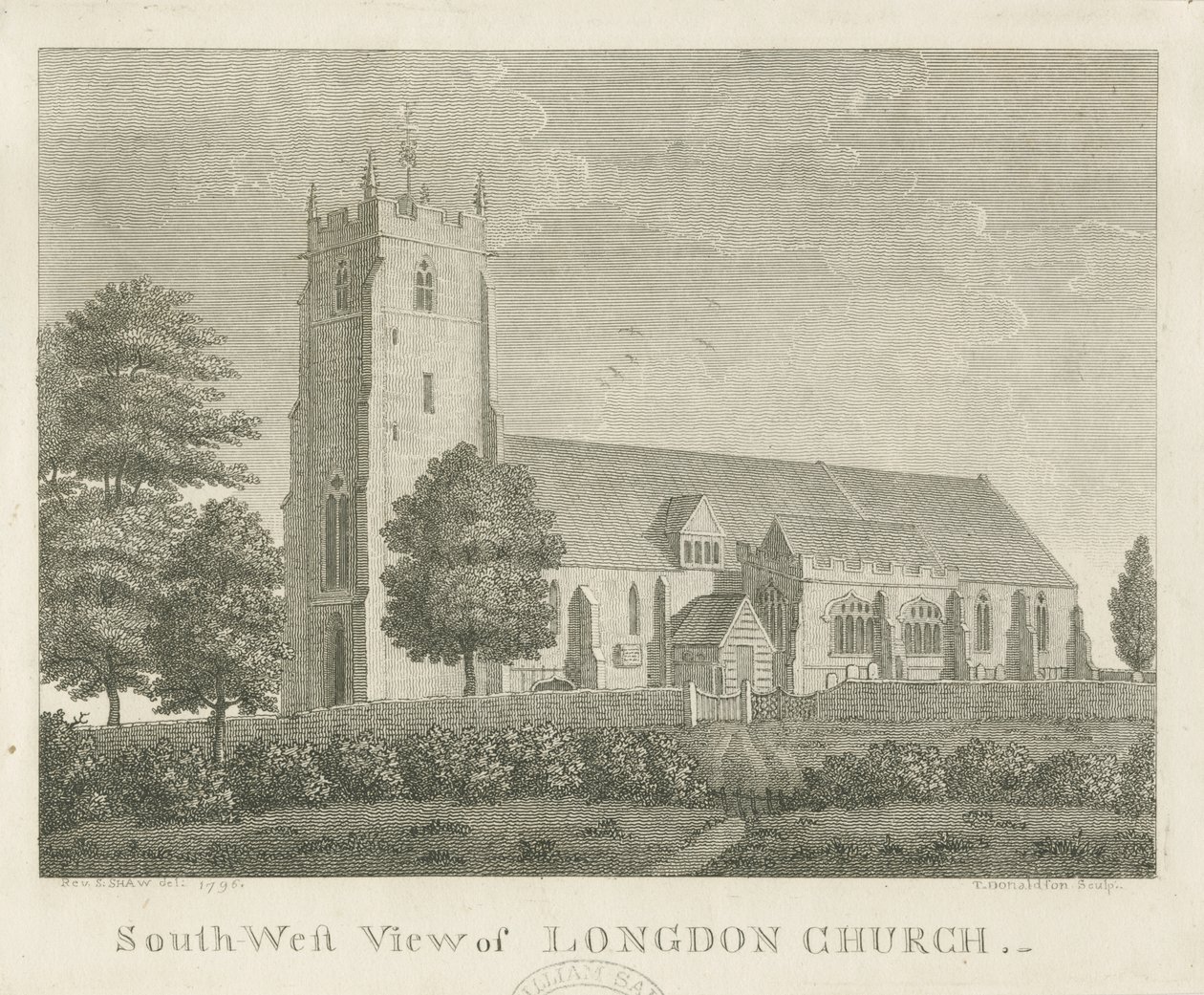 Longdon Kirche: Gravur von Stebbing Shaw