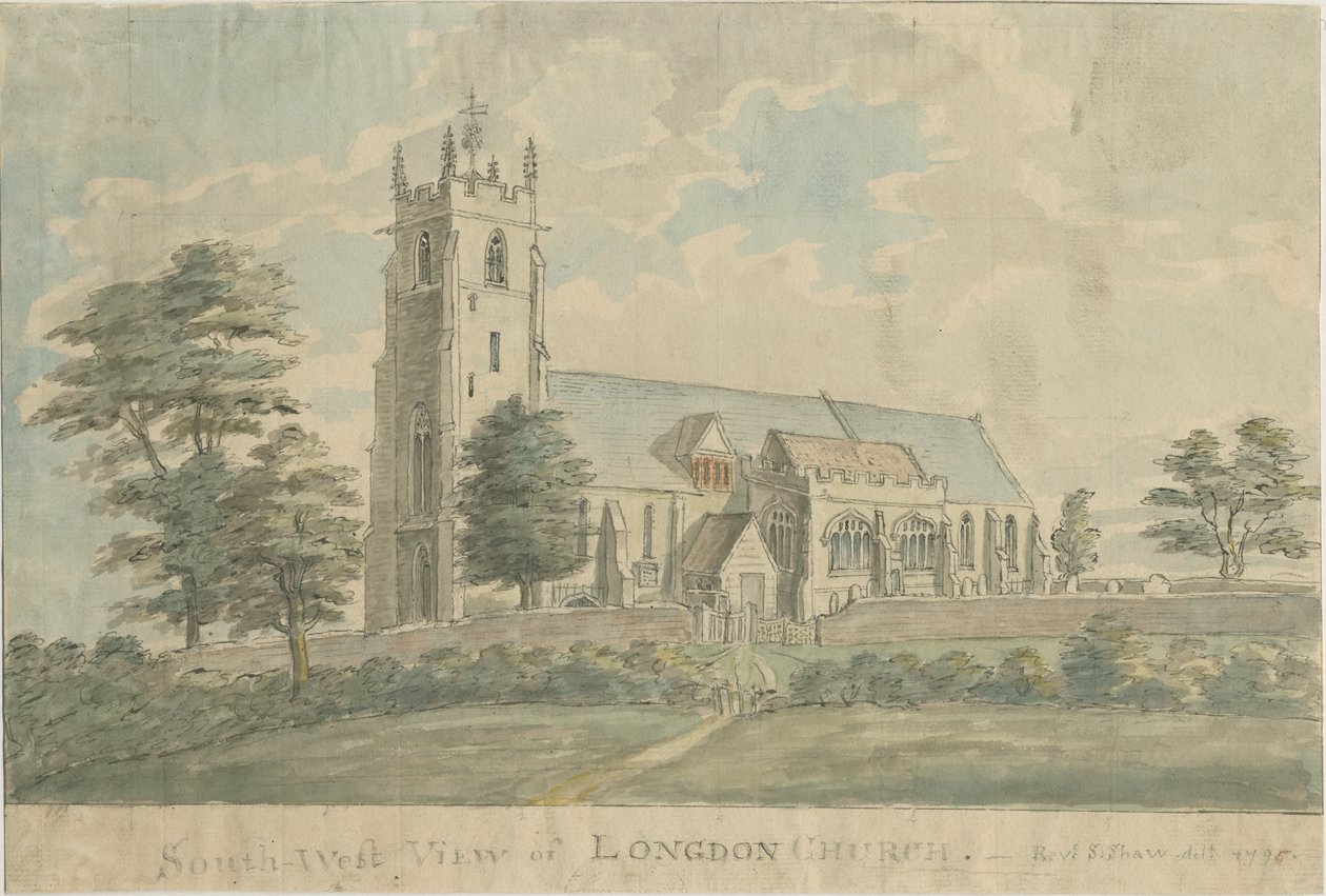 Longdon Kirche: Aquarell, 1795/6 von Stebbing Shaw