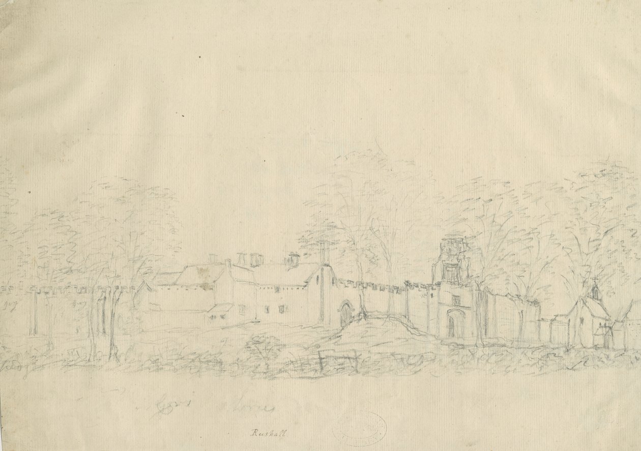 Rushall Castle/Hall: Bleistiftzeichnung, nd [1762-1802] von Stebbing Shaw